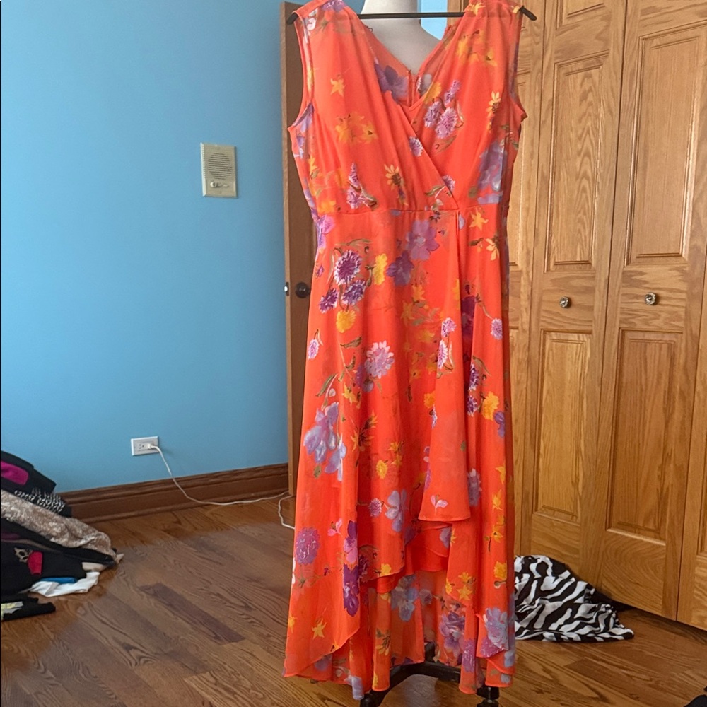 Calvin Klein Orange Floral High Low Dress